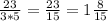 \frac{23}{3 * 5} = \frac{23}{15} = 1\frac{8}{15}