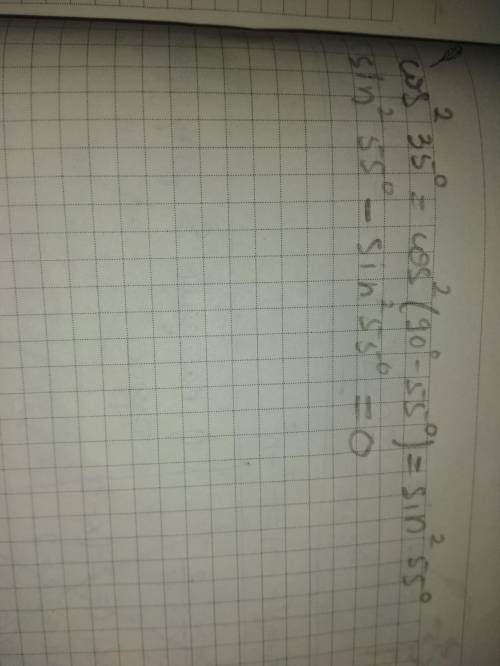 Cos^2(35градусов) - sin^2(55градусов)