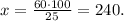 x = \frac{60\cdot100}{25}= 240.