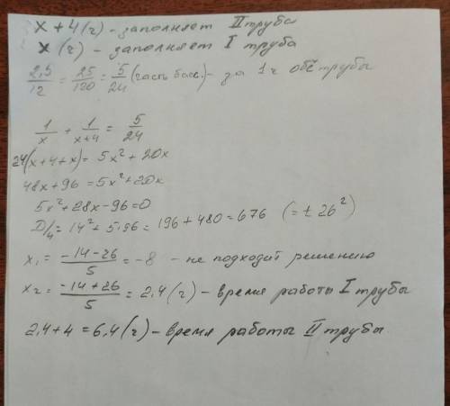 Составьте уравнения по условию . (решать не обязательно)первая труба наполняет бассейн на 4 ч быстре