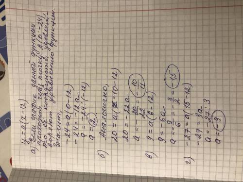 найдите значение а, если известно, что график функцииу = а(х – 12)проходит через точку: а) а(0; -24)