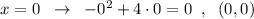 x=0\; \; \to \; \; -0^2+4\cdot 0=0\; \; ,\; \; (0,0)