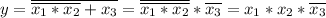 y=\overline{\overline{x_1*x_2}+x_3}=\overline{\overline{x_1*x_2}}*\overline{x_3}=x_1*x_2*\overline{x_3}