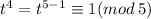 t^4=t^{5-1}\equiv 1(mod \:5)