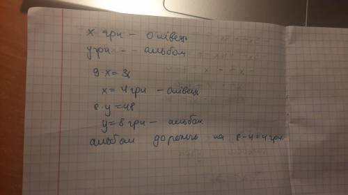 3. для гуртка купили 9 однакових олівців вартістю 36 грн і 6 однако-вих альбомів вартістю 48 грн. що