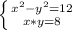 \left \{ {{x^2-y^2=12} \atop {x*y=8}} \right.