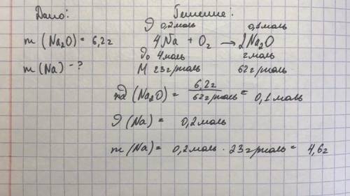 Найдите сколько натрия необходимо взять для получения оксида натрия массой 6,2 грамм