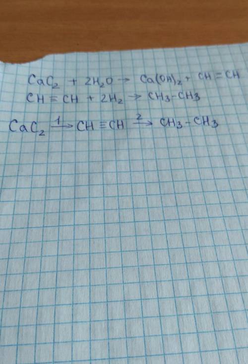 Продолжите схему получения этана из кальций карбида. Напишите уравнение реакций