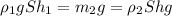 \rho_1 g S h_1 =m_2g = \rho_2 S h g