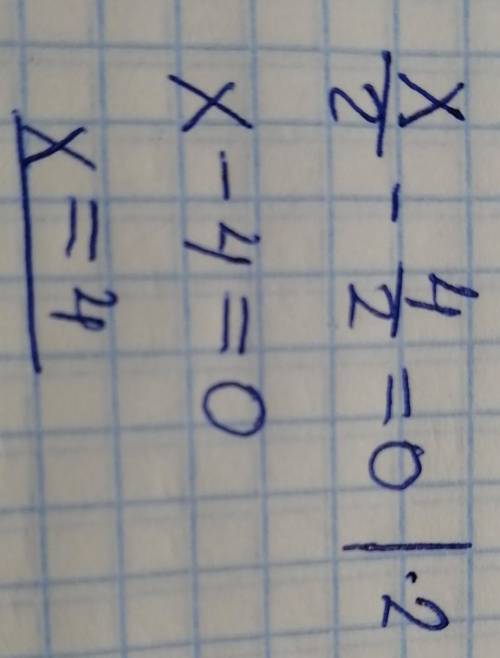 Решите уравнение x/2-4/2=0