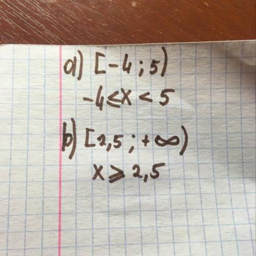 Напишите следующие числа в виде неравенства a)[-4;5) b)[2,5; + это на фотке