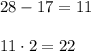 28 - 17 = 11\\\\11 \cdot2 = 22