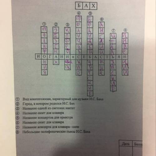 Составить кроссворд Творчество Баха​