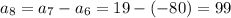 a_{8}=a_{7}-a_{6}=19-(-80)=99