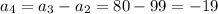 a_{4}=a_{3}-a_{2}=80-99=-19