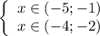 \left\{\begin{array}{ccc}x \in (-5; -1)\\x \in (-4; -2)\\\end{array}\right