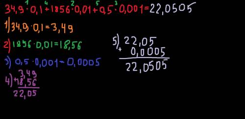 Найдите сначение выражения . 34,9×0,1+1856×0,01+0,5×0,001​