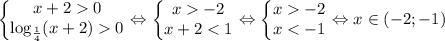 \left\{\begin{matrix}x+20\\ \log_\frac{1}{4} (x+2)0 \end{matrix}\right. \Leftrightarrow \left\{\begin{matrix}x-2\\ x+2-2\\ x