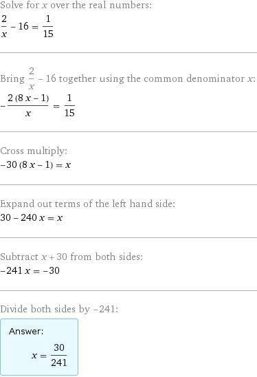 Решите подробно х+1/х-16=1/15 1/х+1/х+16=1/15