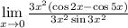 \lim\limits_{x\to 0}\frac{3x^2(\cos2x-\cos5x)}{3x^2\sin3x^2}