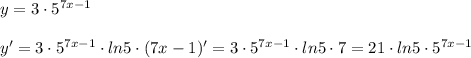 y=3\cdot 5^{7x-1}\\\\y'=3\cdot 5^{7x-1}\cdot ln5\cdot (7x-1)'=3\cdot 5^{7x-1}\cdot ln5\cdot 7=21\cdot ln5\cdot 5^{7x-1}