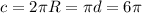 c = 2\pi R = \pi d = 6\pi