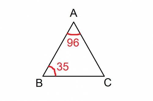 Найдите угол треугольника, если двадругих его угла равны 35 градусов и 96 градусов​