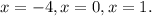 x=-4, x=0, x=1.