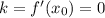 k=f'(x_{0}) = 0