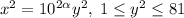 x^{2}=10^{2\alpha}y^{2},\; 1\leq y^{2}\leq 81