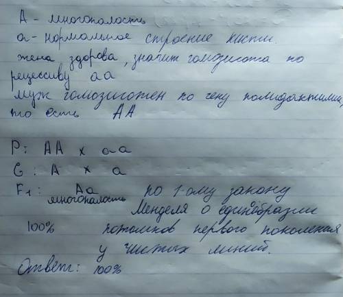 У человека ген полидактилии (многопалости) доминирует над нормальным строением кисти. У жены кисть н