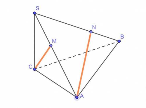 В треугольной пирамиде SABC все углы при вершине С прямые, SC = 4, AC=BC=3. На ребрах SA и SB взяты