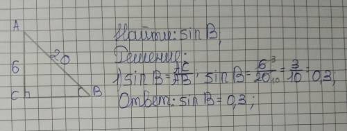 1) В треугольнике АВСугол с равен 90°, АС=6,| АВ=20. Найдите ѕinВ.​