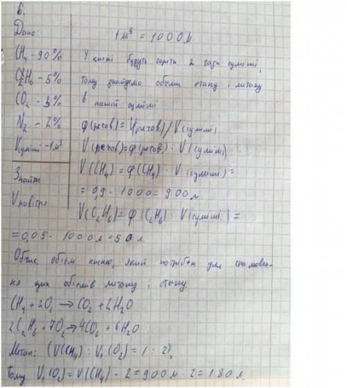 Обчисліть об’єм повітря, який буде використано на спалювання 1 м3 газової суміші, до складу якої вхо