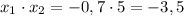 x_1 \cdot x_2 = -0,7 \cdot 5 = -3,5