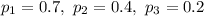 p_1=0.7,\ p_2=0.4,\ p_3=0.2