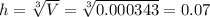 h=\sqrt[3]{V} =\sqrt[3]{0.000343} =0.07