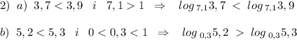 2)\; \; a)\; \; 3,71\; \; \Rightarrow \; \; \; log\, _{7,1}3,7\;