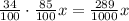 \frac{34}{100}\cdot\frac{85}{100}x = \frac{289}{1000}x