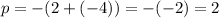 p = -(2 + (-4)) = -(-2) = 2