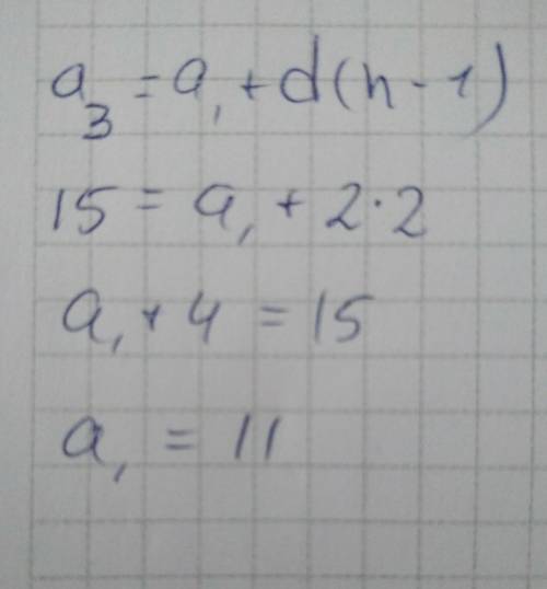 В арифметичній прогресії а3 = 15; d=2. Вказати а1 . * 7 13 21 11