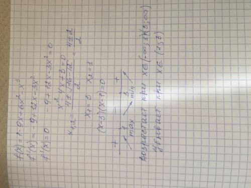 Найдите промежуток возрастантя и убывания функции f(x)=1-9x+6x^2-x^3очень