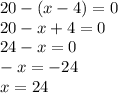 20-(x-4)=0\\20-x+4=0\\24-x=0\\-x=-24\\x=24