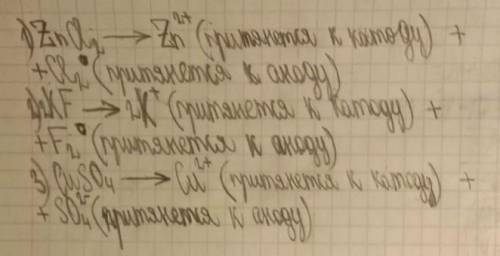 Что произойдет при электролизе расплава на катоде и на аноде: ZnCl2, KF, CuSO4? Запишите уравнения с