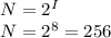 N = 2^I\\N = 2^8 = 256