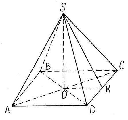Дана правильная четырехугольная пирамида. Боковые грани наклонены к плоскости основания под углом 60
