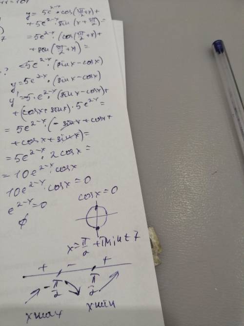 Найдите точки максимума и минимума функции. y=(5e^(2−x)) * cos(x + 3π/2) + 5e^2 − x*sin(x + 3π/2)