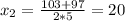 x_2=\frac{103+97}{2*5}=20