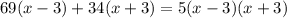 69(x-3)+34(x+3)=5(x-3)(x+3)