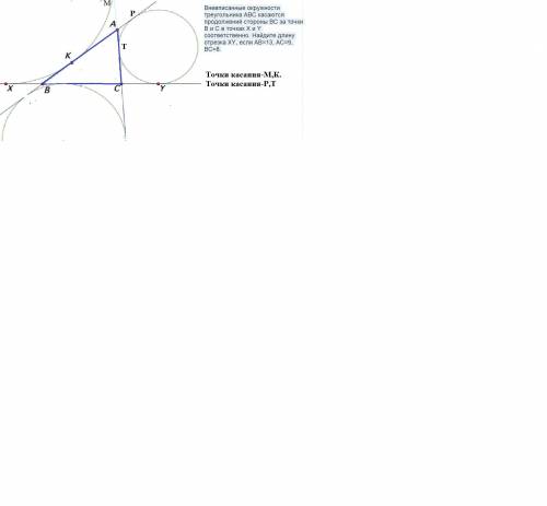 Вневписанные окружности треугольника ABC касаются продолжений стороны BC за точки B и C в точках X и